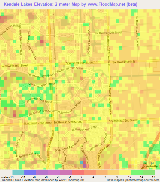 Kendale Lakes,US Elevation Map