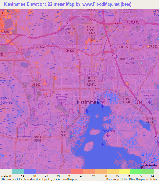 Kissimmee,US Elevation Map