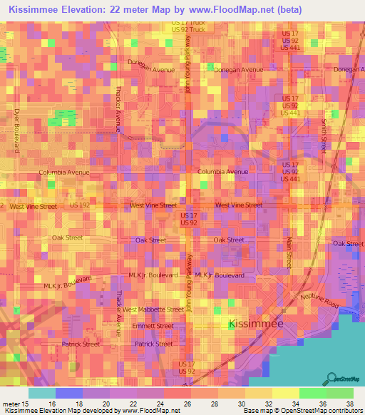 Kissimmee,US Elevation Map