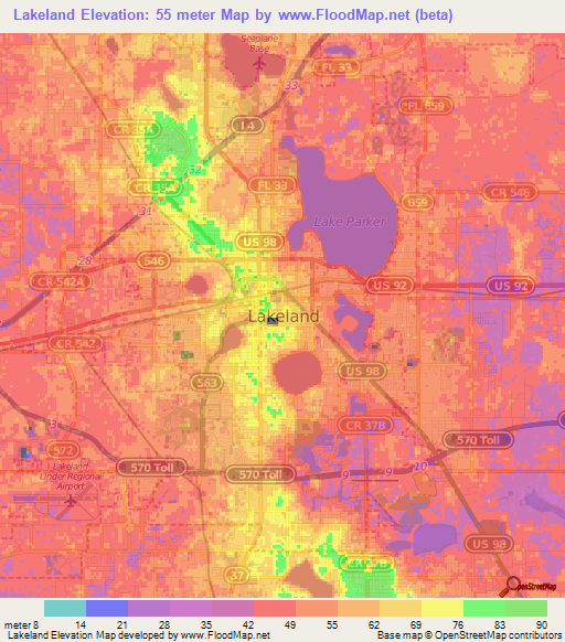 Lakeland,US Elevation Map