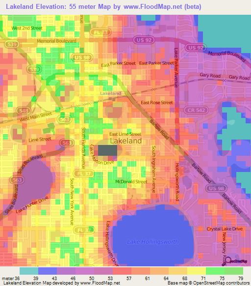 Lakeland,US Elevation Map