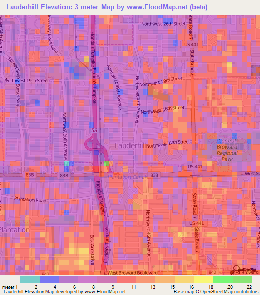 Lauderhill,US Elevation Map