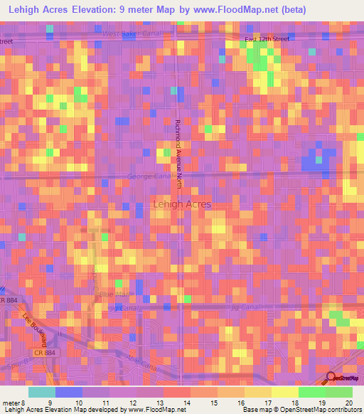 Lehigh Acres,US Elevation Map