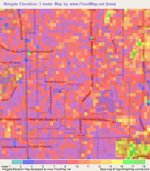 Margate,US Elevation Map