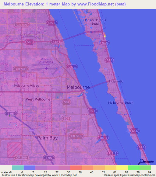 Melbourne,US Elevation Map