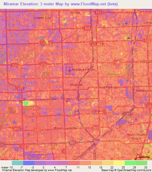 Miramar,US Elevation Map