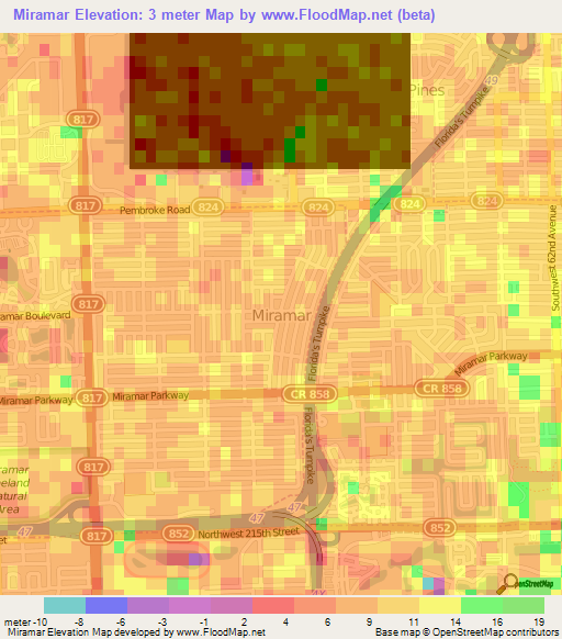 Miramar,US Elevation Map