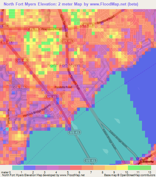 North Fort Myers,US Elevation Map