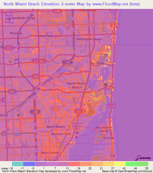 North Miami Beach,US Elevation Map