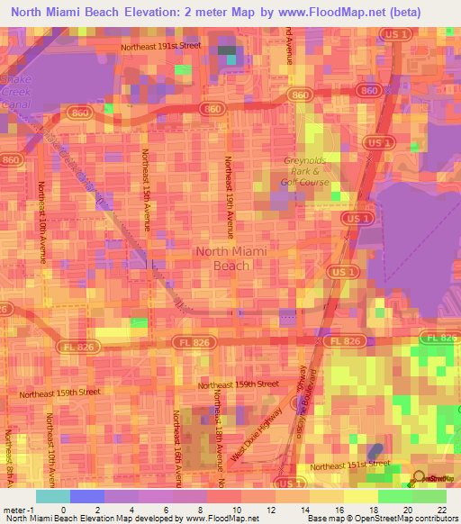 North Miami Beach,US Elevation Map