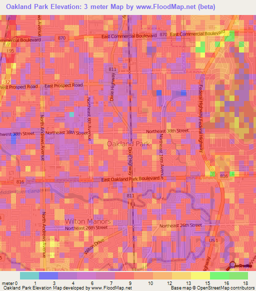 Oakland Park,US Elevation Map
