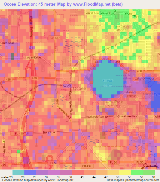 Ocoee,US Elevation Map