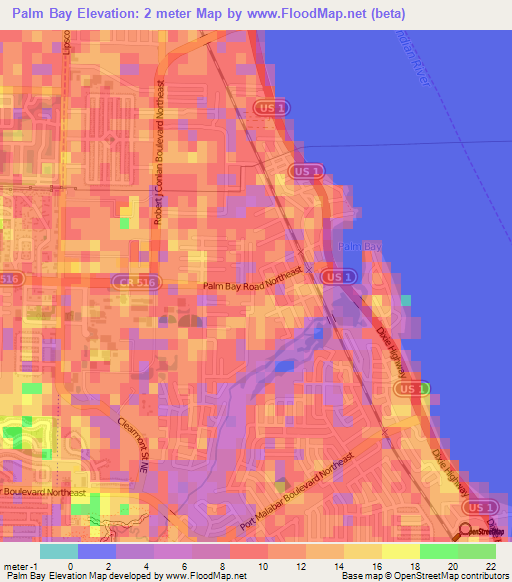 Palm Bay,US Elevation Map