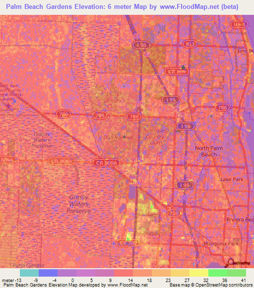 Palm Beach Gardens,US Elevation Map