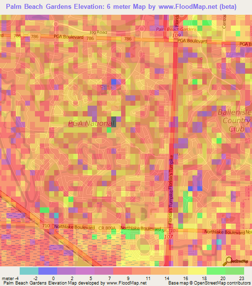 Palm Beach Gardens,US Elevation Map