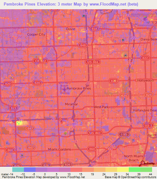 Pembroke Pines,US Elevation Map