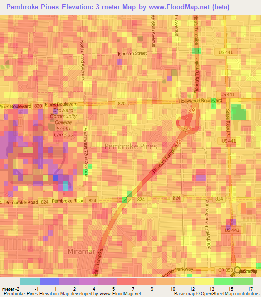 Pembroke Pines,US Elevation Map