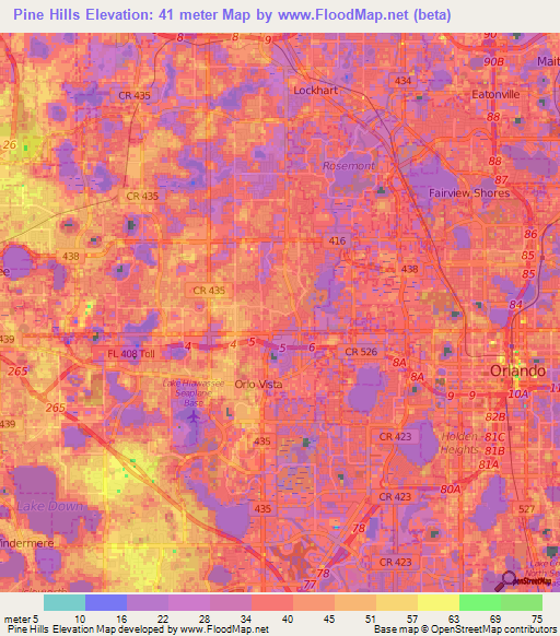 Pine Hills,US Elevation Map