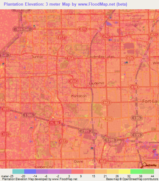 Plantation,US Elevation Map