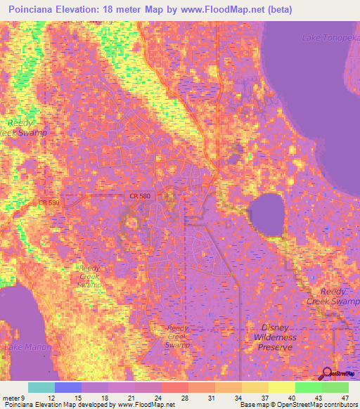 Poinciana,US Elevation Map