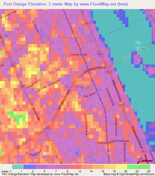 Port Orange,US Elevation Map