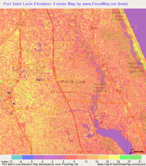 Port Saint Lucie,US Elevation Map