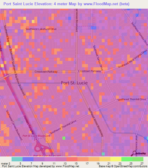 Port Saint Lucie,US Elevation Map