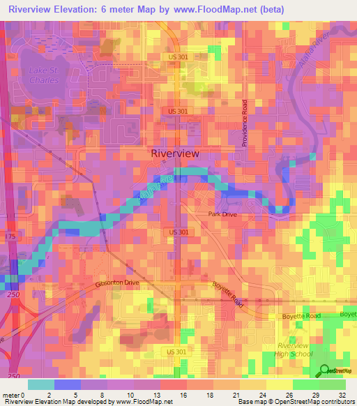 Riverview,US Elevation Map