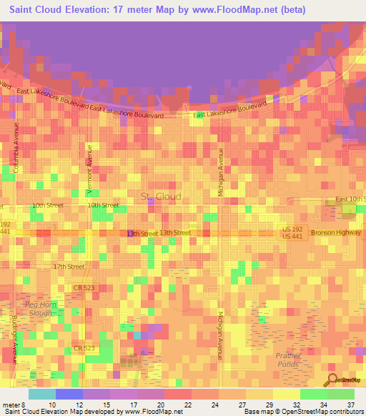 Saint Cloud,US Elevation Map