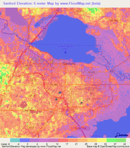 Sanford,US Elevation Map