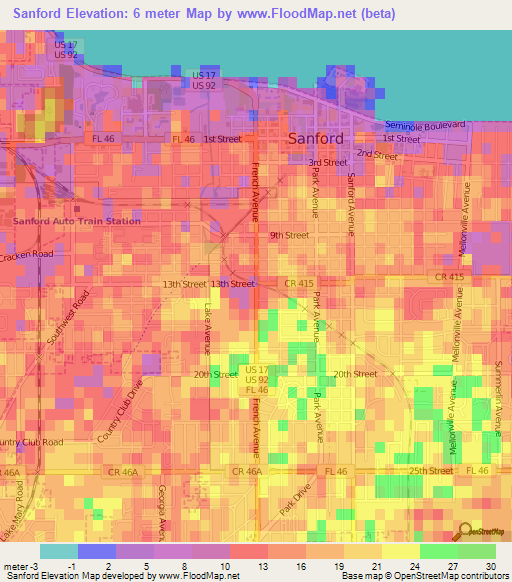 Sanford,US Elevation Map