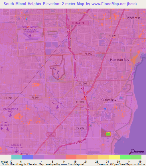 South Miami Heights,US Elevation Map