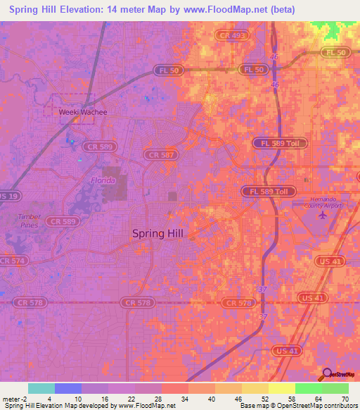 Spring Hill,US Elevation Map