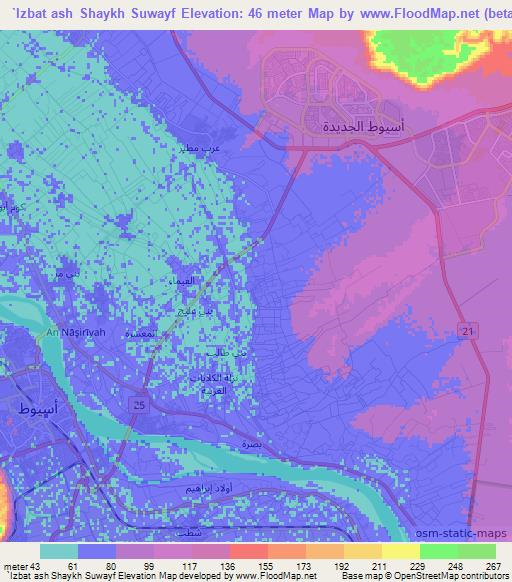 `Izbat ash Shaykh Suwayf,Egypt Elevation Map