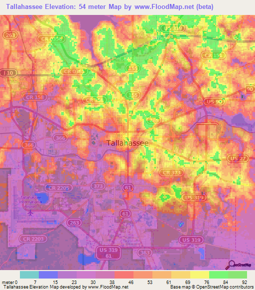 Tallahassee,US Elevation Map