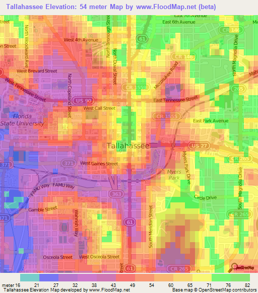 Tallahassee,US Elevation Map