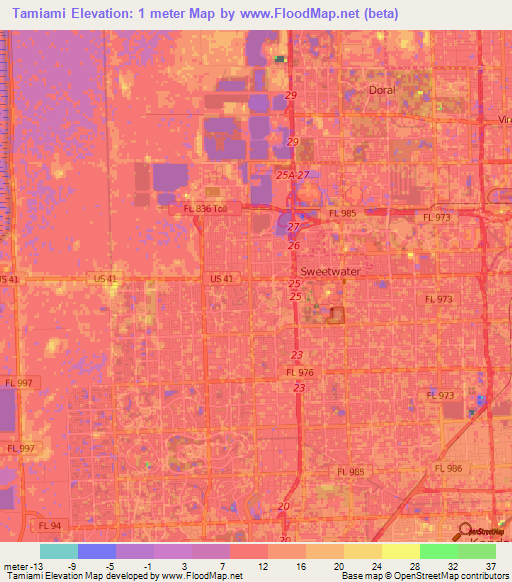 Tamiami,US Elevation Map