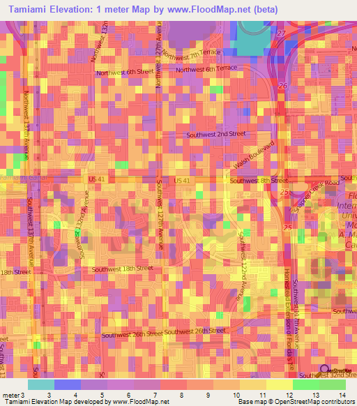 Tamiami,US Elevation Map