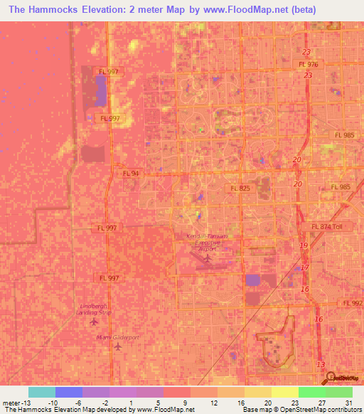 The Hammocks,US Elevation Map