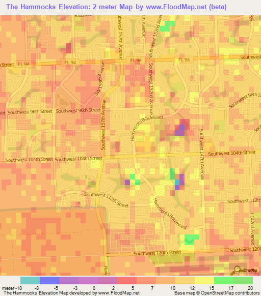 The Hammocks,US Elevation Map