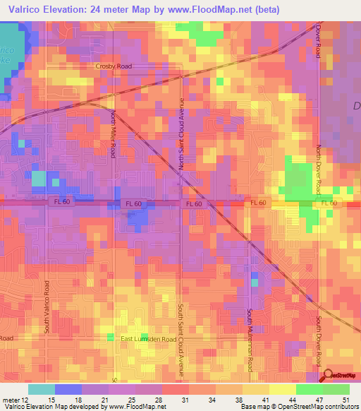 Valrico,US Elevation Map