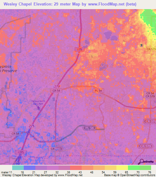 Wesley Chapel,US Elevation Map