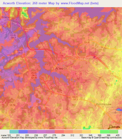 Acworth,US Elevation Map