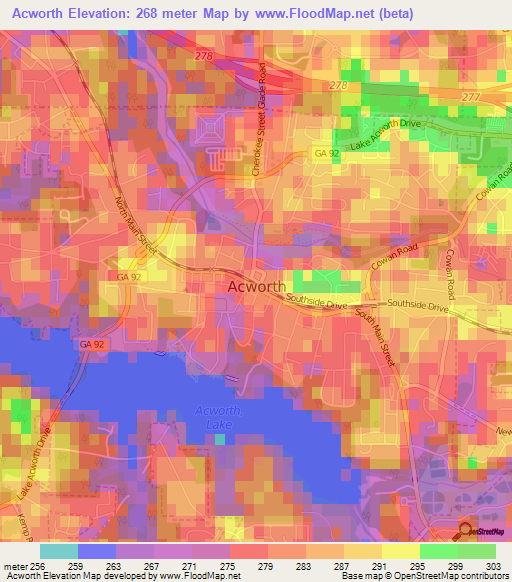 Acworth,US Elevation Map