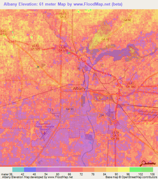 Albany,US Elevation Map