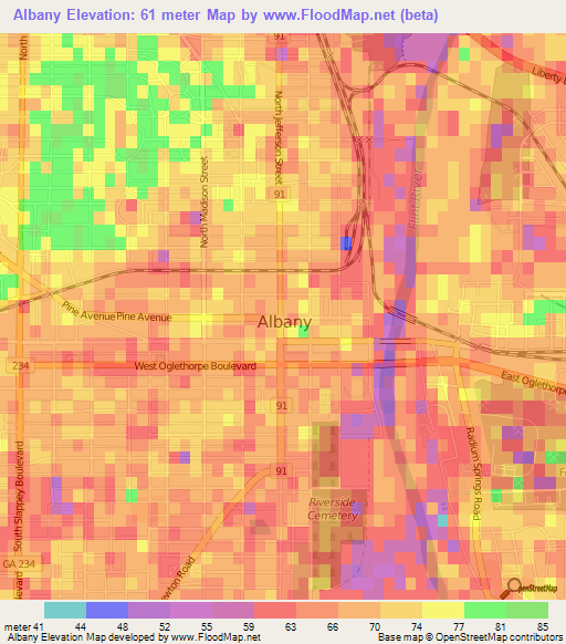 Albany,US Elevation Map