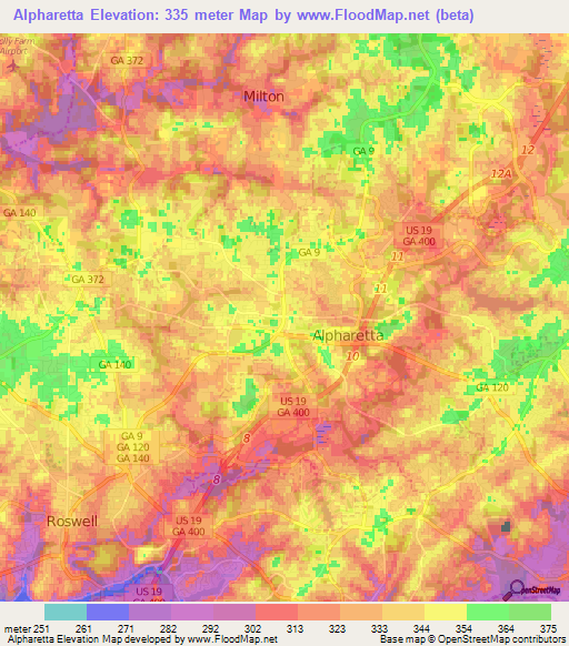 Alpharetta,US Elevation Map