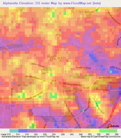 Alpharetta,US Elevation Map