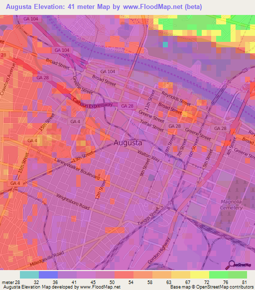 Augusta,US Elevation Map