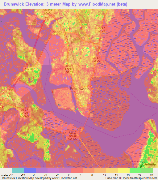 Brunswick,US Elevation Map